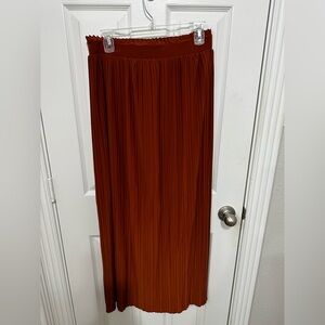 Rust Pleated Maxi Skirt with Tie Waist
